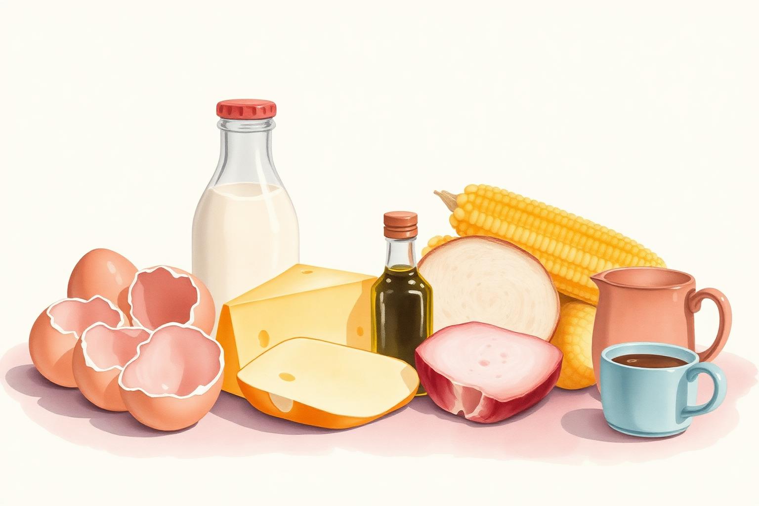 Zu meidende Lebensmittel: Eier, Milch, Käse, Brot, Mais, Öl, Kaffee