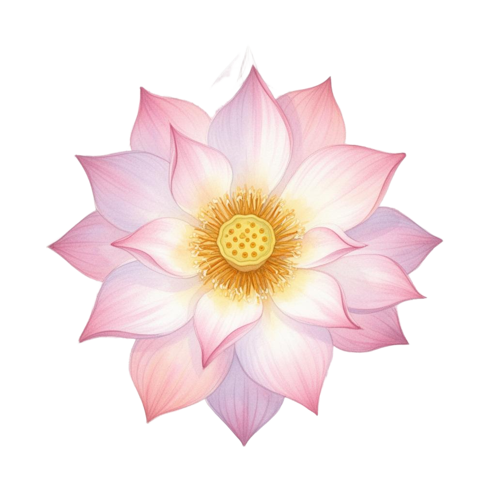 Lotusblüte mit Blume des Lebens und Chakren-Aura